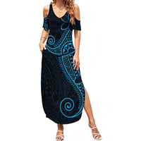 Black Blue Polynesian Tribal Summer Maxi Dress - Polynesian Pride