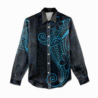 Black Blue Polynesian Tribal Women Casual Shirt - Polynesian Pride