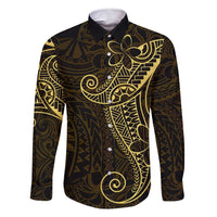 Black Gold Polynesian Tribal Family Matching Long Sleeve Bodycon Dress and Hawaiian Shirt LT9 Dad's Shirt - Long Sleeve Gold - Polynesian Pride