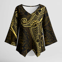 Black Gold Polynesian Tribal Kimono Sleeve Blouse - Polynesian Pride