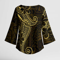 Black Gold Polynesian Tribal Kimono Sleeve Blouse - Polynesian Pride