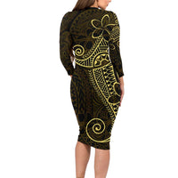 Black Gold Polynesian Tribal Long Sleeve Bodycon Dress - Polynesian Pride