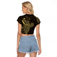 Black Gold Polynesian Tribal Raglan Cropped T Shirt LT9 - Polynesian Pride