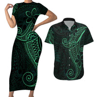 Black Green Polynesian Tribal Couples Matching Short Sleeve Bodycon Dress and Hawaiian Shirt LT9 Green - Polynesian Pride