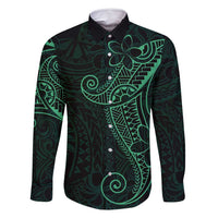 Black Green Polynesian Tribal Family Matching Off Shoulder Short Dress and Hawaiian Shirt LT9 Dad's Shirt - Long Sleeve Green - Polynesian Pride