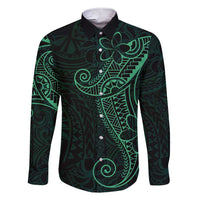 Black Green Polynesian Tribal Family Matching Short Sleeve Bodycon Dress and Hawaiian Shirt - Polynesian Pride