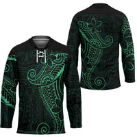 Black Green Polynesian Tribal Hockey Jersey LT9 - Polynesian Pride