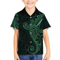 Black Green Polynesian Tribal Kid Hawaiian Shirt - Polynesian Pride