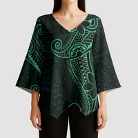 Black Green Polynesian Tribal Kimono Sleeve Blouse - Polynesian Pride