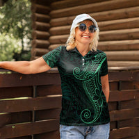 Black Green Polynesian Tribal Women Polo Shirt - Polynesian Pride