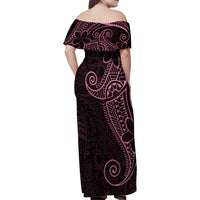Black Pink Polynesian Tribal Family Matching Off Shoulder Maxi Dress and Hawaiian Shirt - Polynesian Pride