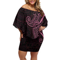 Black Pink Polynesian Tribal Family Matching Off Shoulder Short Dress and Hawaiian Shirt LT9 Mom's Dress Pink - Polynesian Pride
