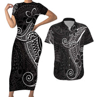 Black White Polynesian Tribal Couples Matching Short Sleeve Bodycon Dress and Hawaiian Shirt LT9 White - Polynesian Pride