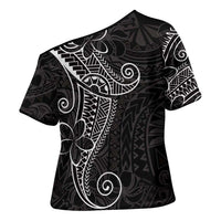 Black White Polynesian Tribal Cross Shoulder Shirt - Polynesian Pride