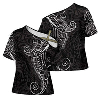 Black White Polynesian Tribal Cross Shoulder Shirt - Polynesian Pride