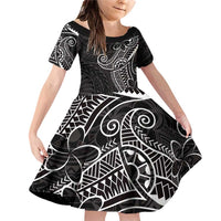 Black White Polynesian Tribal Family Matching Off Shoulder Short Dress and Hawaiian Shirt LT9 Daughter's Dress White - Polynesian Pride