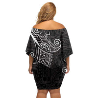 Black White Polynesian Tribal Family Matching Off Shoulder Short Dress and Hawaiian Shirt LT9 - Polynesian Pride