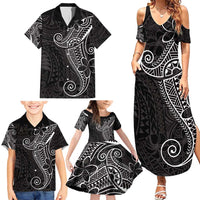 Black White Polynesian Tribal Family Matching Summer Maxi Dress and Hawaiian Shirt LT9 - Polynesian Pride