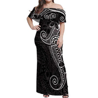 Black White Polynesian Tribal Off Shoulder Maxi Dress - Polynesian Pride
