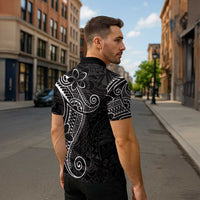 Black White Polynesian Tribal Zipper Polo Shirt LT9 - Polynesian Pride