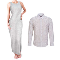 Lotu Tamaiti White Tongan Ngatu Couples Matching Tank Maxi Dress and Long Sleeve Button Shirt Polynesian Tribal Fonulei Pattern - Polynesian Pride