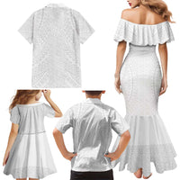 Lotu Tamaiti White Tongan Ngatu Family Matching Mermaid Dress and Hawaiian Shirt Polynesian Tribal Fonulei Pattern - Polynesian Pride