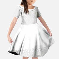 Lotu Tamaiti White Tongan Ngatu Family Matching Off Shoulder Maxi Dress and Hawaiian Shirt Polynesian Tribal Fonulei Pattern - Polynesian Pride