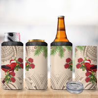 Christmas Hawaii with I'iwi Bird 4 in 1 Can Cooler Tumbler Aloha Mele Kalikimaka - Beige Art