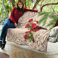 Christmas Hawaii with I'iwi Bird Quilt Aloha Mele Kalikimaka - Beige Art