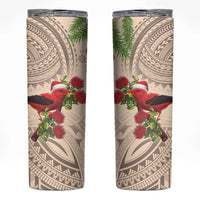 Christmas Hawaii with I'iwi Bird Skinny Tumbler Aloha Mele Kalikimaka - Beige Art
