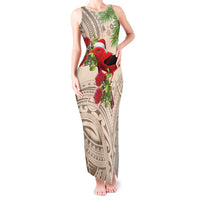 Christmas Hawaii with I'iwi Bird Tank Maxi Dress Aloha Mele Kalikimaka - Beige Art