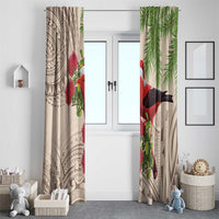 Christmas Hawaii with I'iwi Bird Window Curtain Aloha Mele Kalikimaka - Beige Art