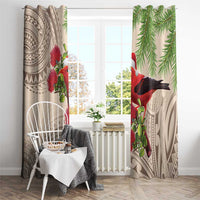 Christmas Hawaii with I'iwi Bird Window Curtain Aloha Mele Kalikimaka - Beige Art