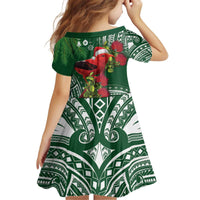 Christmas Hawaii with I'iwi Bird Kid Short Sleeve Dress Aloha Mele Kalikimaka - Green Art LT9 - Polynesian Pride