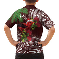 Christmas Hawaii with I'iwi Bird Family Matching Off Shoulder Short Dress and Hawaiian Shirt Aloha Mele Kalikimaka - Oxblood Art