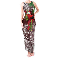 Christmas Hawaii with I'iwi Bird Tank Maxi Dress Aloha Mele Kalikimaka - Oxblood Art LT9 Women Oxblood - Polynesian Pride
