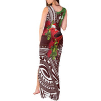 Christmas Hawaii with I'iwi Bird Tank Maxi Dress Aloha Mele Kalikimaka - Oxblood Art LT9 - Polynesian Pride
