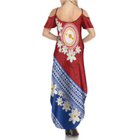 French Polynesia Family Matching Summer Maxi Dress and Hawaiian Shirt Tahitian Tiare Flowers Tribal