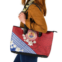 French Polynesia Leather Tote Bag Tahitian Tiare Flowers Tribal LT9 Red - Polynesian Pride