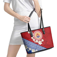 French Polynesia Leather Tote Bag Tahitian Tiare Flowers Tribal LT9 - Polynesian Pride