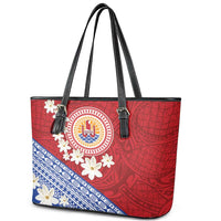 French Polynesia Leather Tote Bag Tahitian Tiare Flowers Tribal LT9 - Polynesian Pride