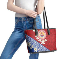 French Polynesia Leather Tote Bag Tahitian Tiare Flowers Tribal LT9 - Polynesian Pride
