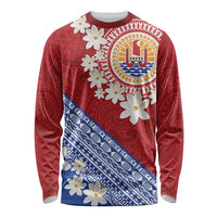 French Polynesia Long Sleeve Shirt Tahitian Tiare Flowers Tribal LT9 Unisex Red - Polynesian Pride