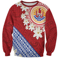 French Polynesia Sweatshirt Tahitian Tiare Flowers Tribal LT9 Unisex Red - Polynesian Pride