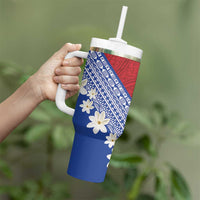 French Polynesia Tumbler With Handle Tahitian Tiare Flowers Tribal LT9 - Polynesian Pride