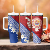 French Polynesia Tumbler With Handle Tahitian Tiare Flowers Tribal LT9 - Polynesian Pride