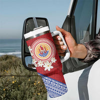 French Polynesia Tumbler With Handle Tahitian Tiare Flowers Tribal LT9 - Polynesian Pride