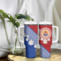 French Polynesia Tumbler With Handle Tahitian Tiare Flowers Tribal LT9 - Polynesian Pride