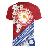 French Polynesia Women V-Neck T-Shirt Tahitian Tiare Flowers Tribal LT9 - Polynesian Pride