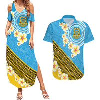 Tuvalu Plumeria Flowers Couples Matching Summer Maxi Dress and Hawaiian Shirt Polynesian Tribal Pattern LT9 Blue - Polynesian Pride